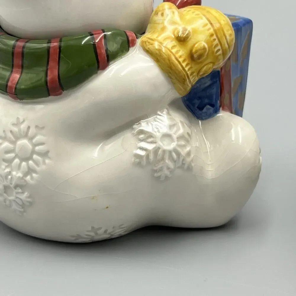 VTG Fitz & Floyd Frosty Folks Creamer Sugar‎ Spoon Set 90s Christmas Snowman
